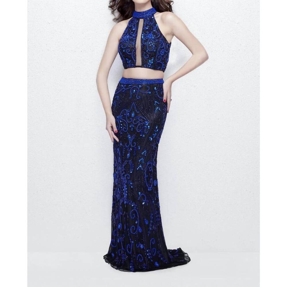 NEW PRIMAVERA beaded two-piece evening dress in black blue